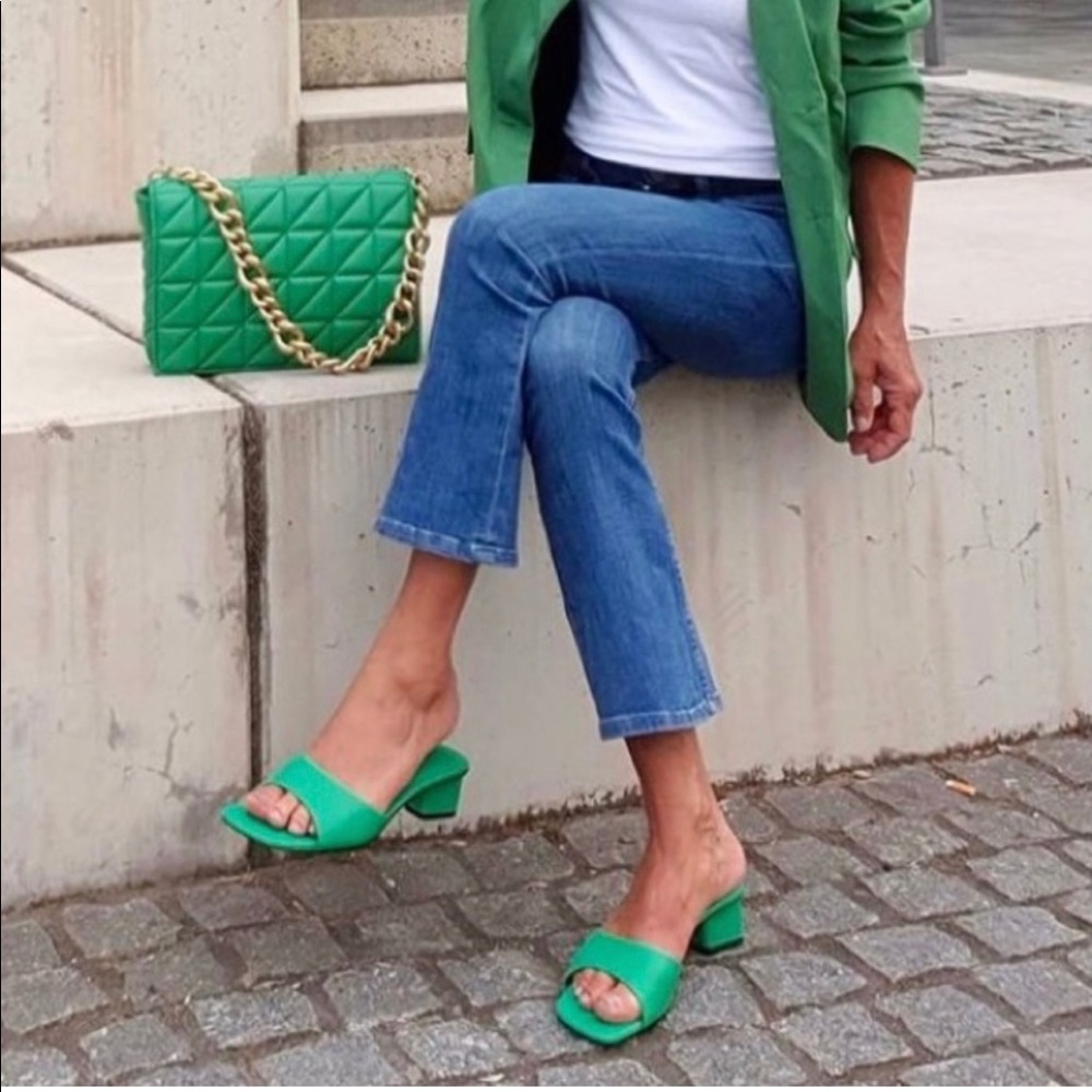 Zara Green Block Heels